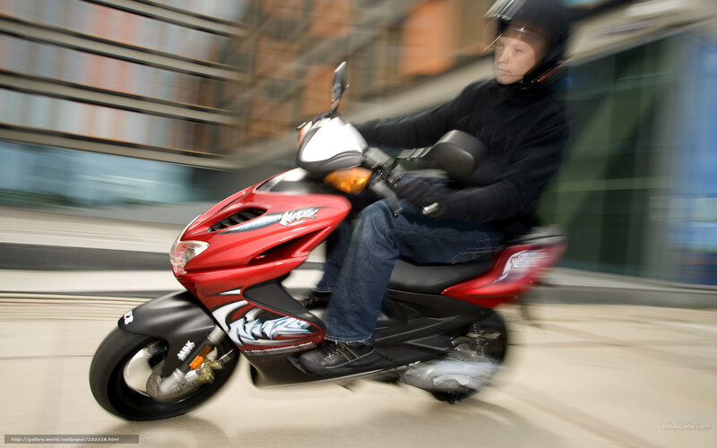 Person Riding Red Scooter — Dynamic, Photograph