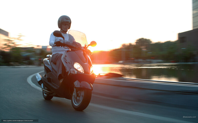 person riding scooter at sunset