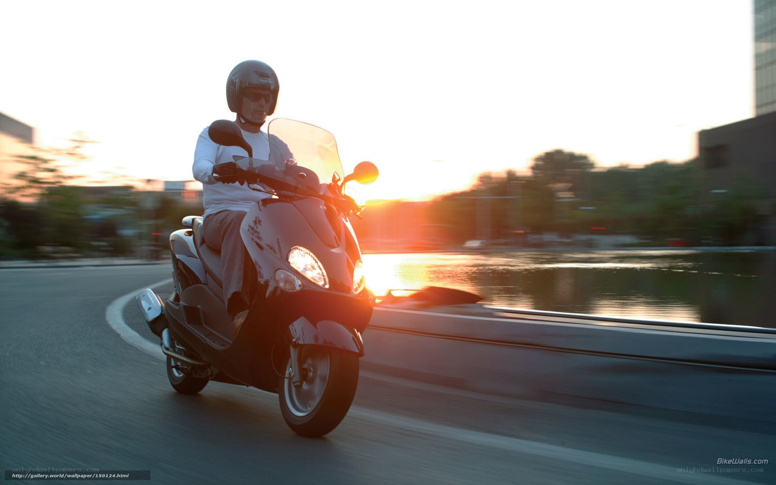 person riding scooter at sunset