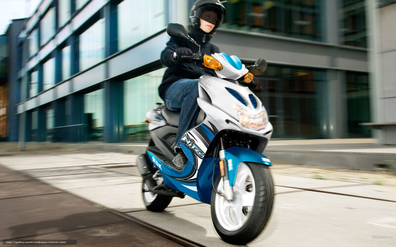 Person Riding Scooter — Blue, Dynamic, Afternoon, Photograph, Building, Helmet