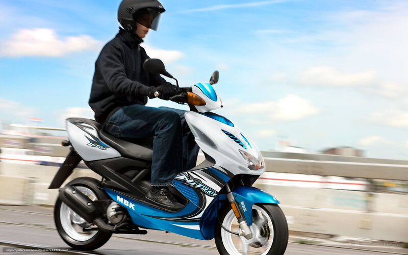 Person Riding Scooter — Blue, Dynamic, Afternoon