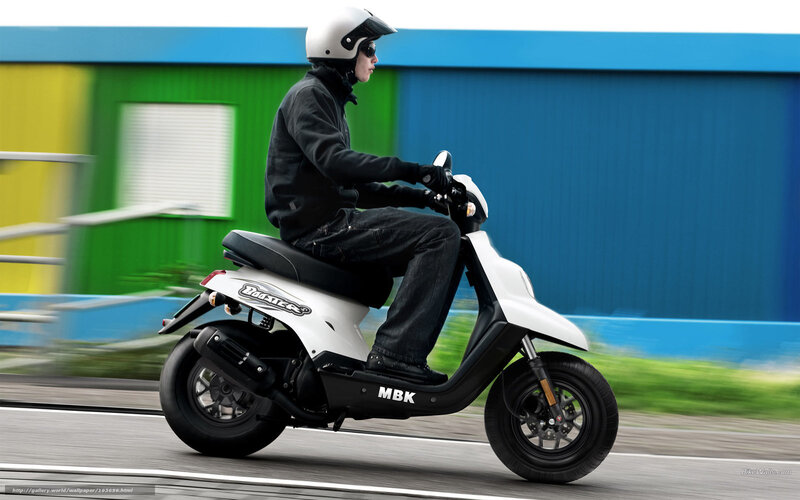 Person Riding Scooter — White, Dynamic, Afternoon, Photograph, Helmet, Building