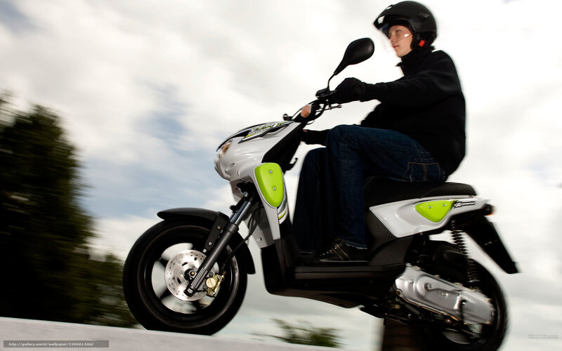 Person Riding Scooter — White, Dynamic, Afternoon, Photograph