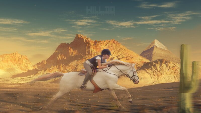 Person Riding White Horse — Gold