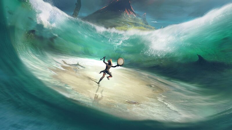 Person Running from Wave — Green