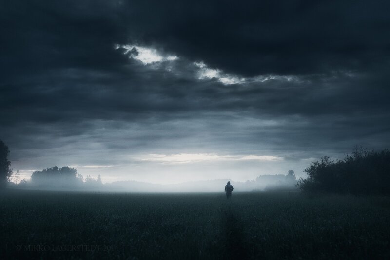 Person Running in Field — Blue
