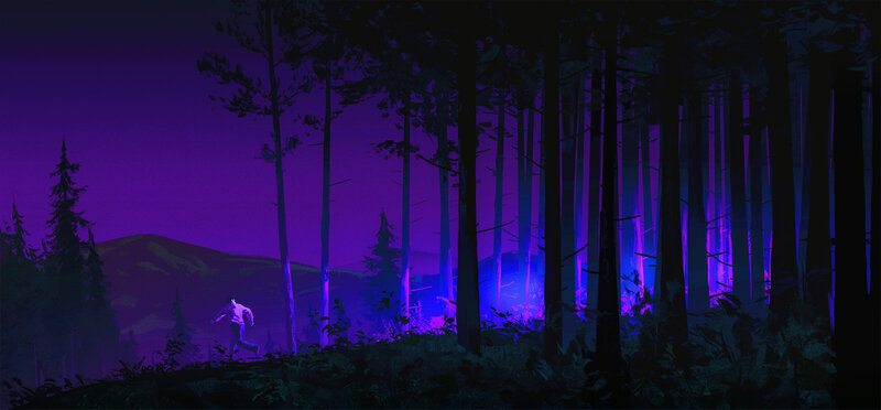 Person Running in Forest — Purple