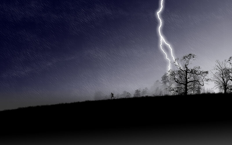 Person running in storm
