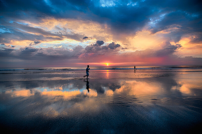 Person Running on Beach — Blue, Dramatic