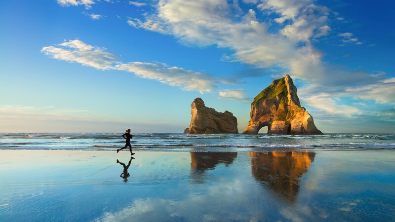 Person Running on Beach — Blue, Serene