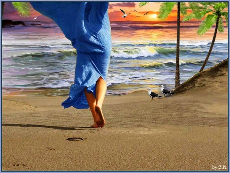 Person Running on Beach — Blue