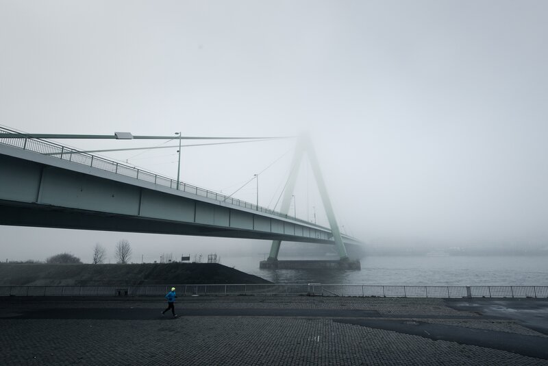 Person Running on Path — Gray, Misty