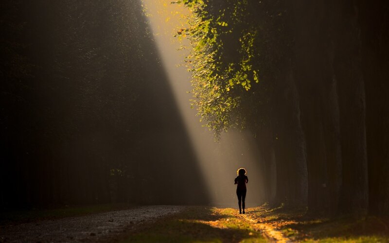 Person Running on Path — Green, Dramatic