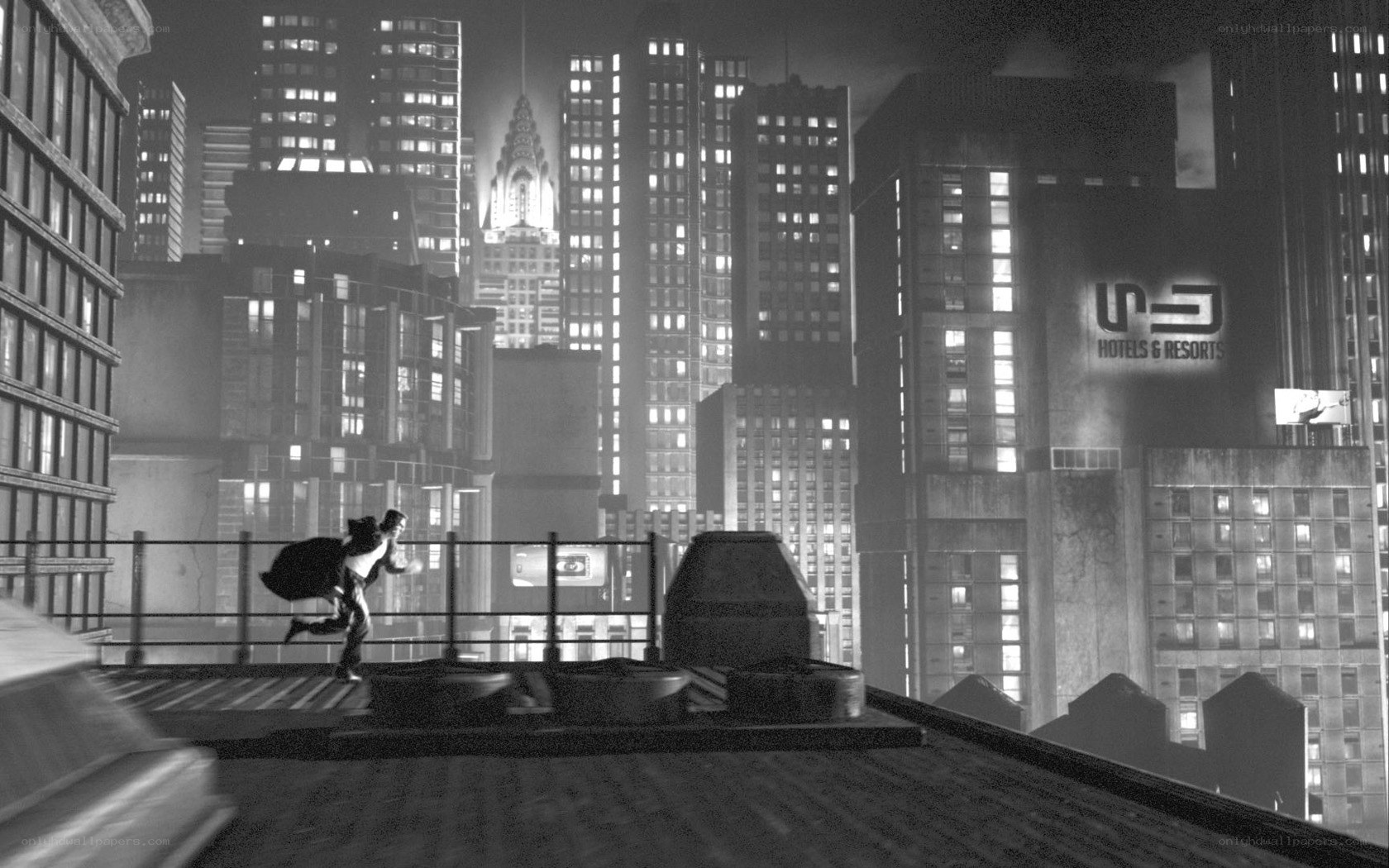 Person running on rooftop at night