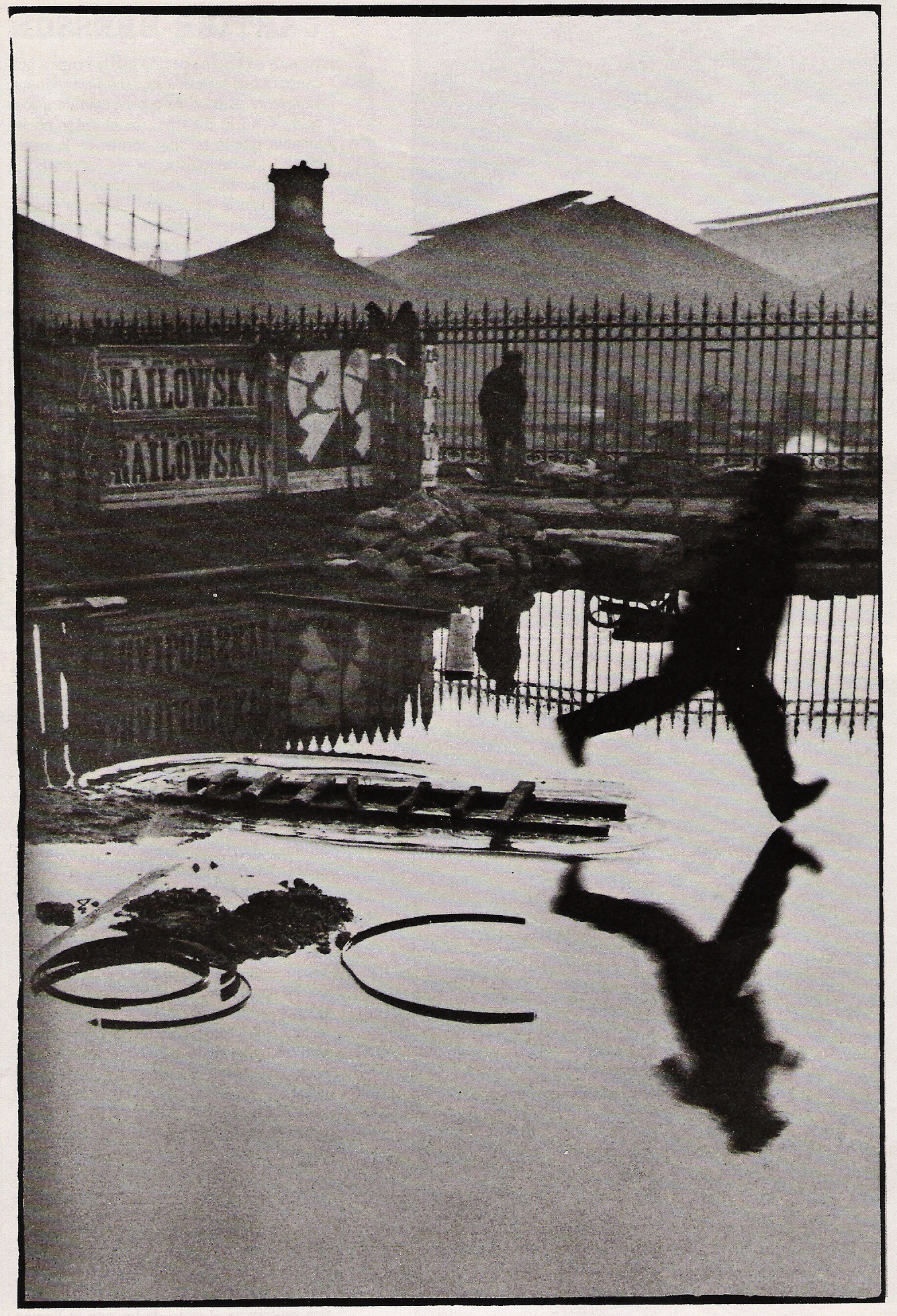 Person running through a flooded area