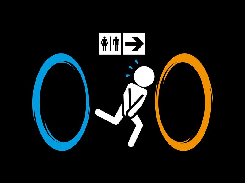 person running to restroom