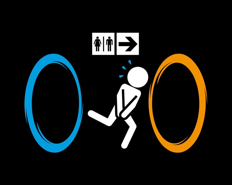 Person Running to Restroom — Black, Urgent, Vector Art, Restroom Sign, Blue Circle