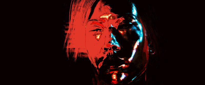 Person's Face in Neon Light