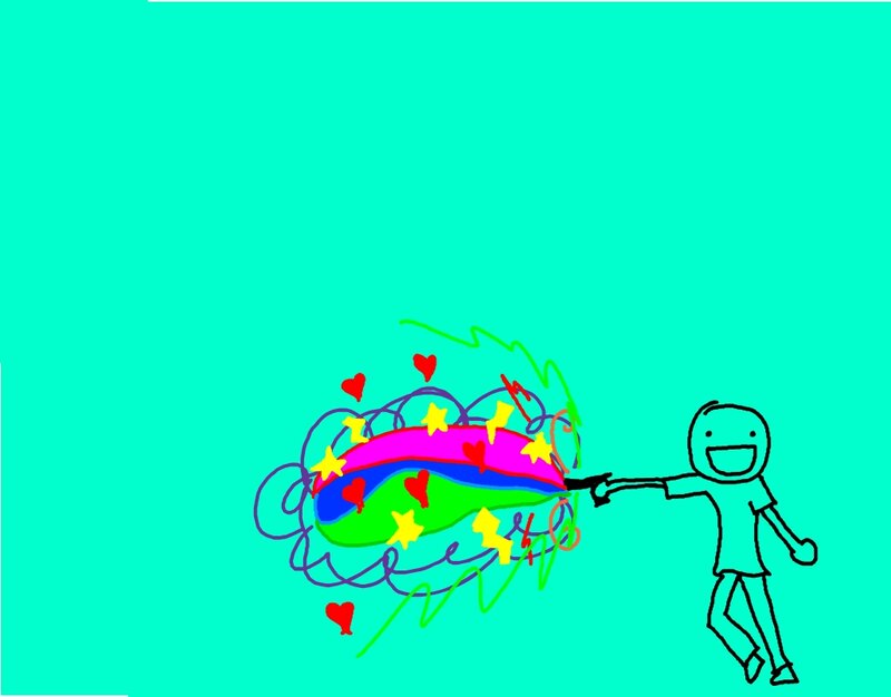 person shooting rainbow