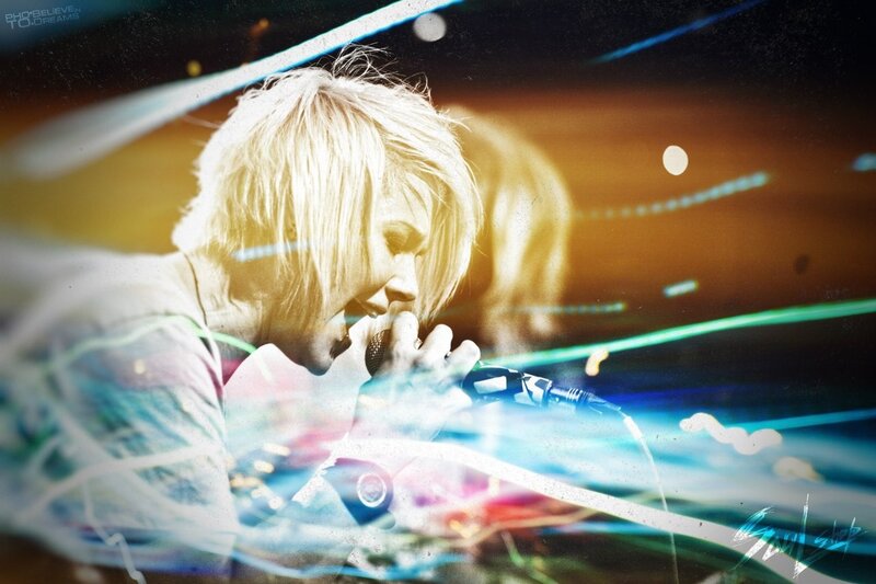 Person Singing into Microphone — Blue, Dramatic, Digital Art