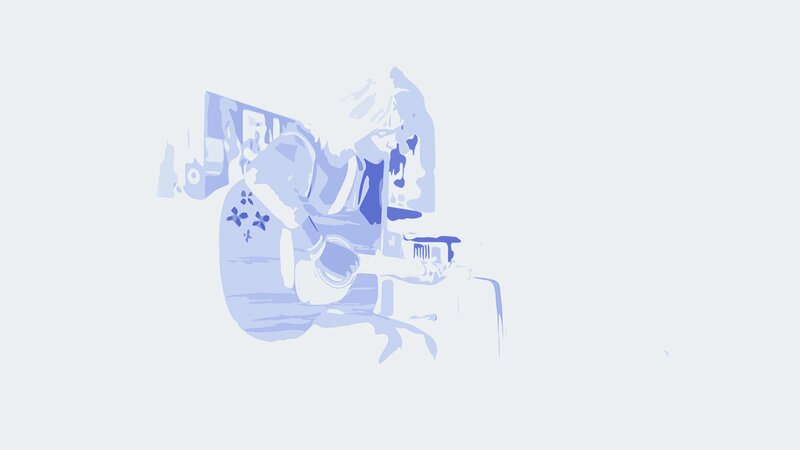 Person Sitting at Desk — Blue