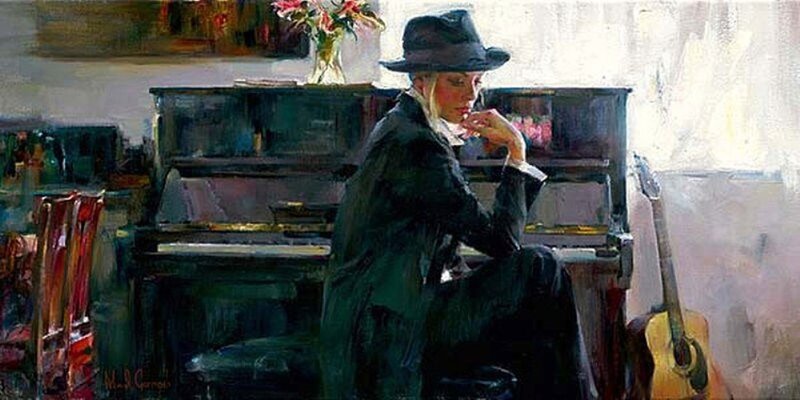 Person Sitting at Piano — Black