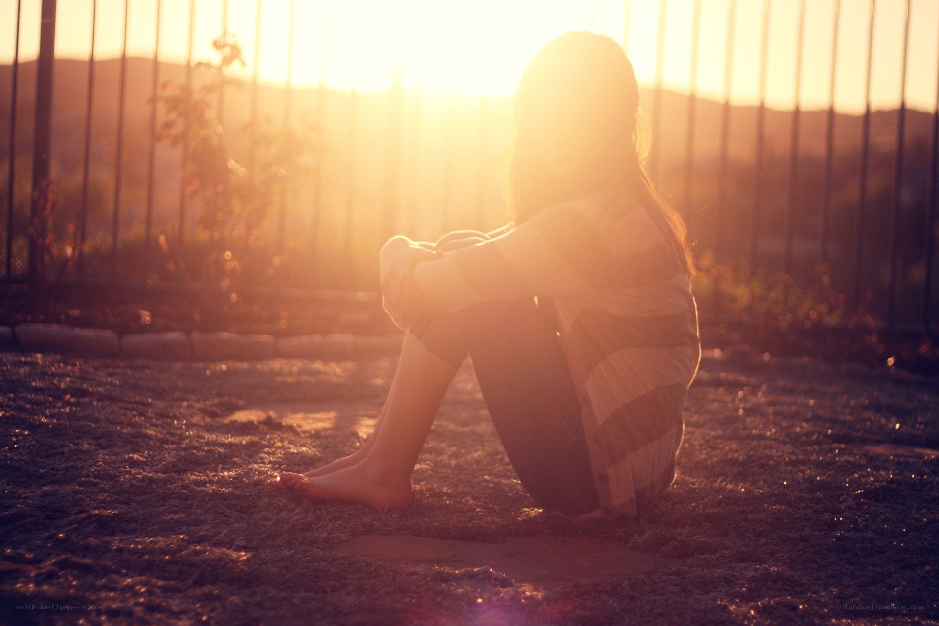 person sitting at sunset