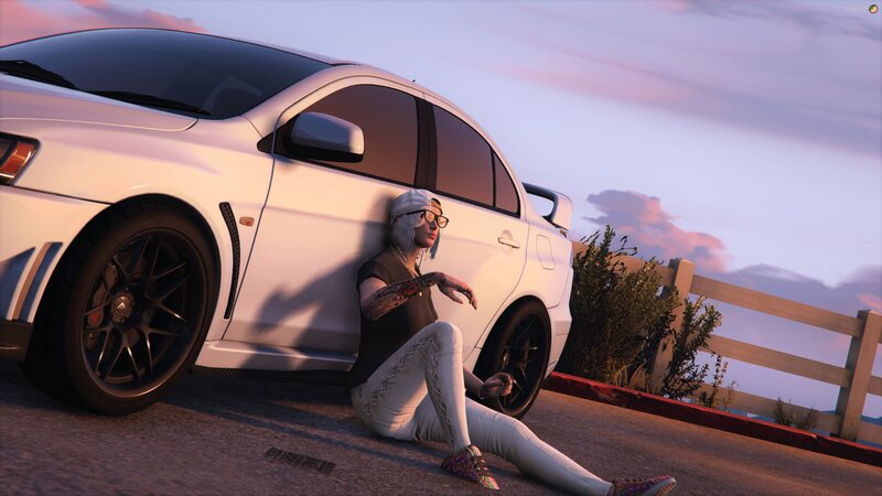 Person Sitting by Car — White, Calm