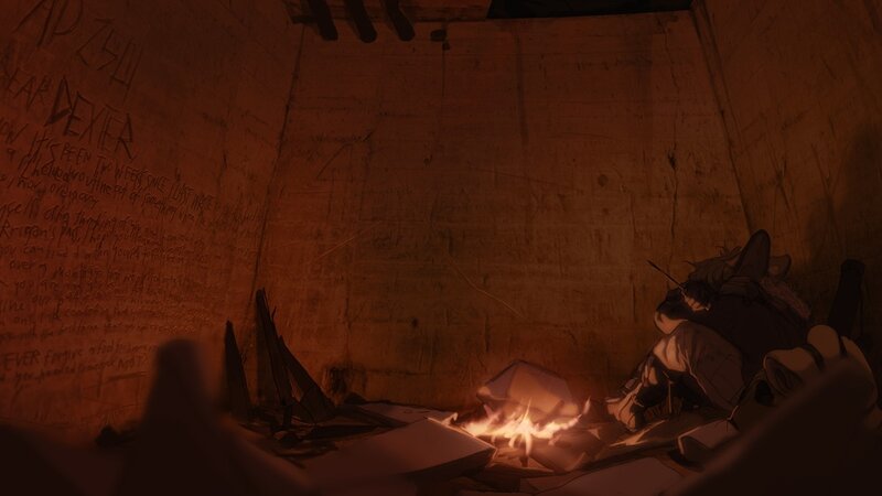 Person Sitting by Fire — Orange