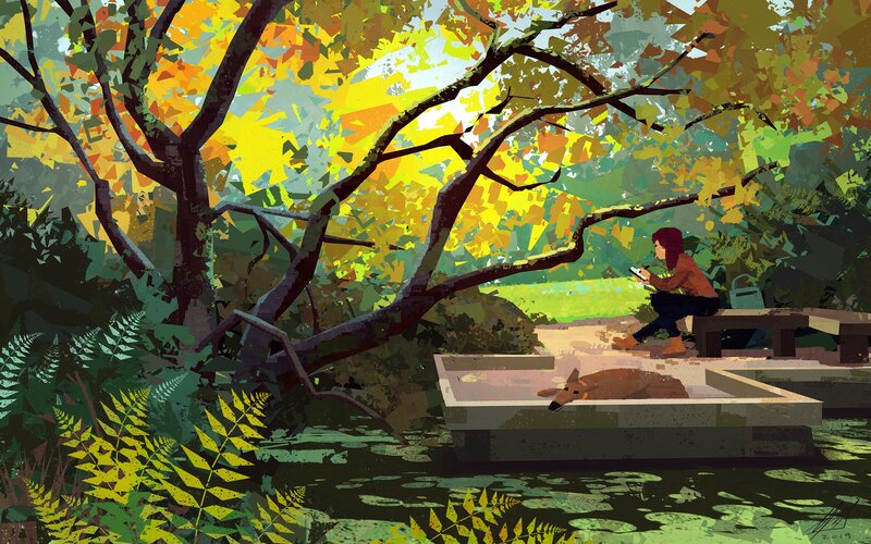 Person Sitting by Pond