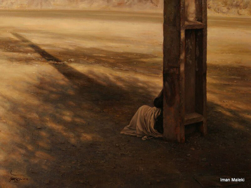 Person Sitting by Post