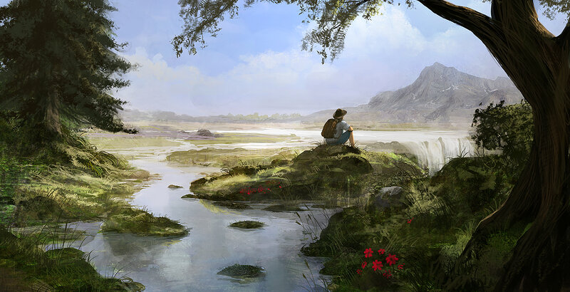 Person Sitting by River — Green