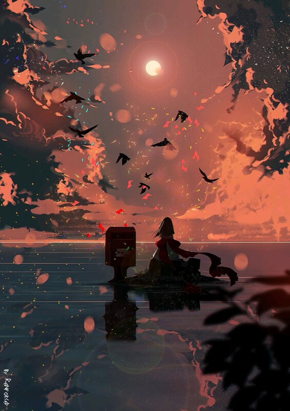 Person Sitting by Water — Orange