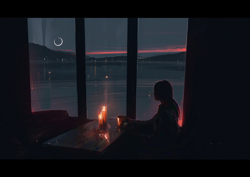 Person Sitting by Window — Dark Blue