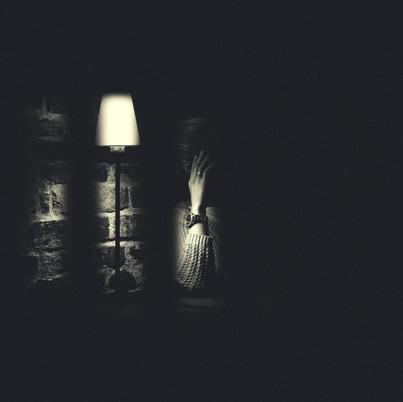 Person Sitting in Darkness — Black, Dramatic