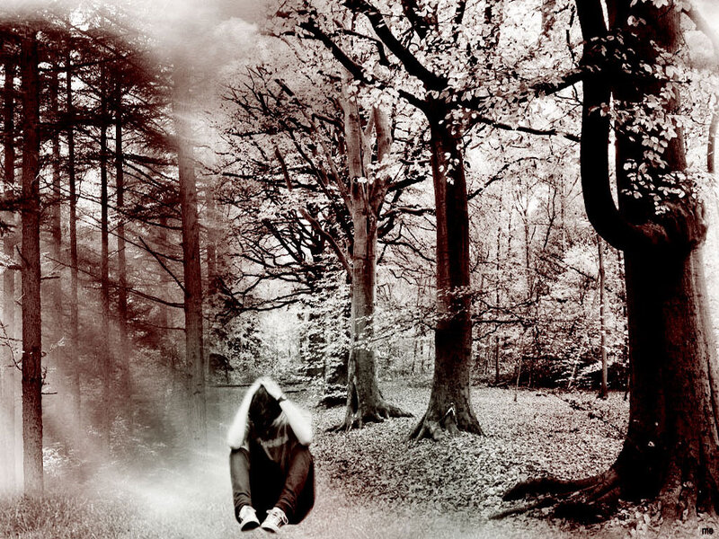 Person Sitting in Forest — Black