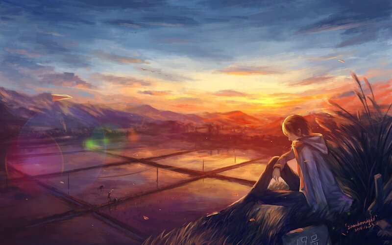 Person Sitting on a Hill — Orange