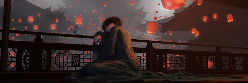 Person Sitting on Balcony — Red, Serene
