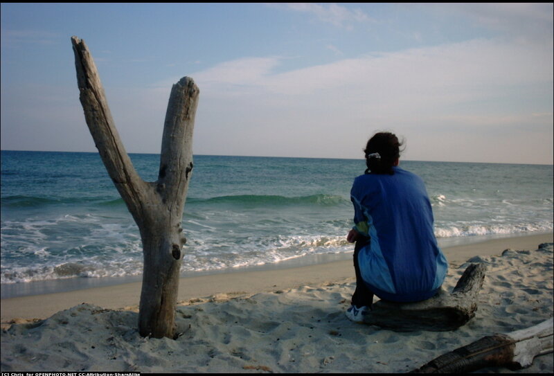 Person Sitting on Beach