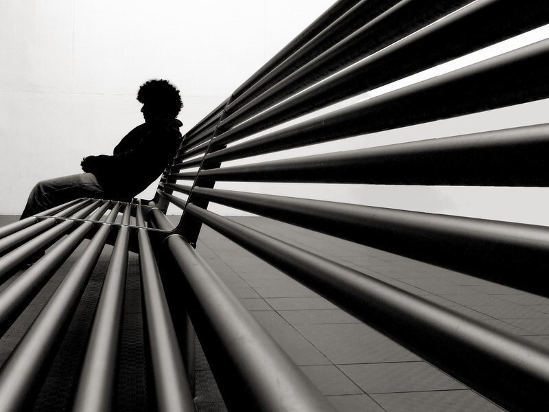 Person Sitting on Bench — Black, Dramatic, Photograph, Silhouette