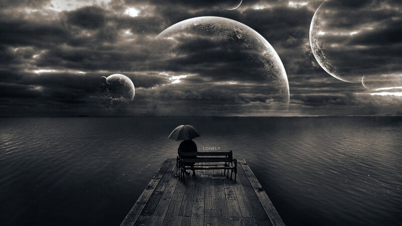 Person Sitting on Bench — Black, Dramatic