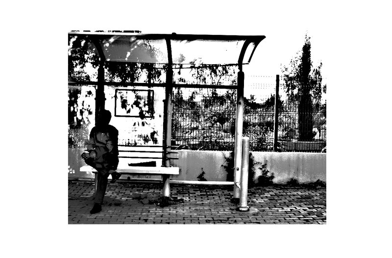 Person Sitting on Bench — Black, Solitary