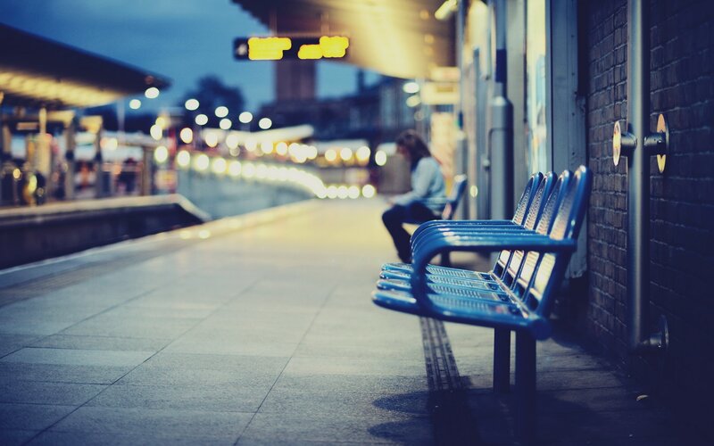 Person Sitting on Bench — Blue, Calm