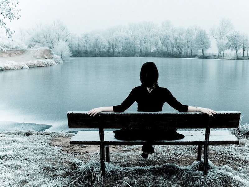 Person Sitting on Bench — Blue, Cold