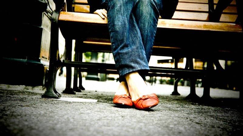 Person Sitting on Bench — Blue, Dramatic, Photograph
