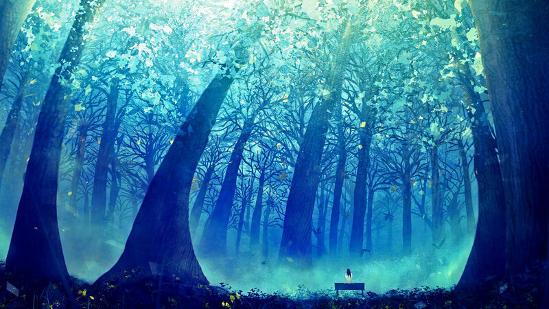 Person Sitting on Bench — Blue, Serene, Digital Art