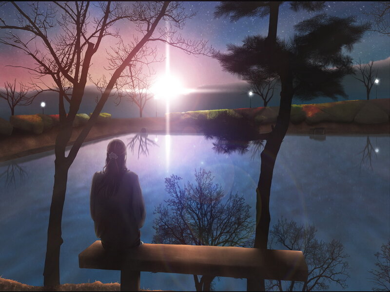 Person Sitting on Bench — Blue, Serene, Night
