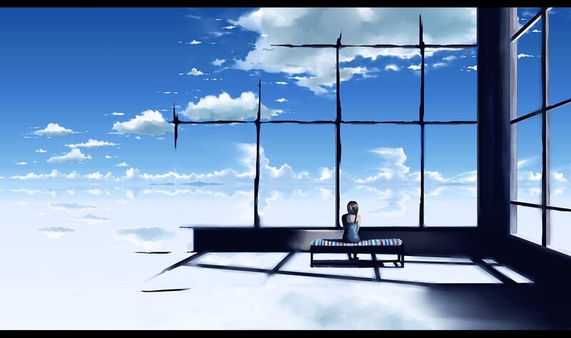 Person Sitting on Bench — Blue