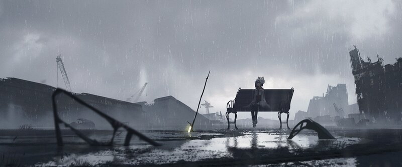 Person Sitting on Bench — Gray