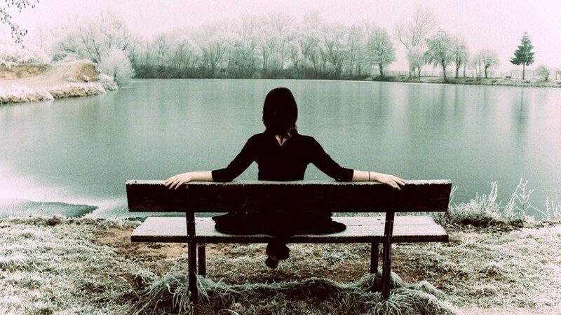 Person Sitting on Bench — Green, Serene